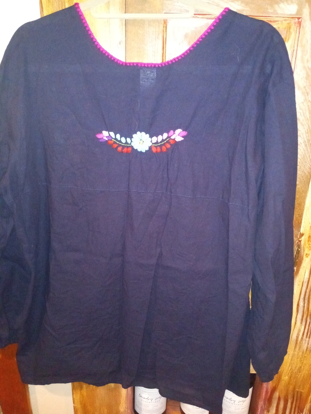 Embroidered Black Floral Peasant Blouse - Picture 3 of 8